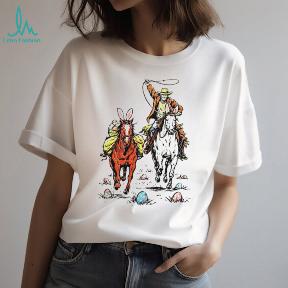Easter Rodeo Cowboy and Bunny Horses Western T Shirt
