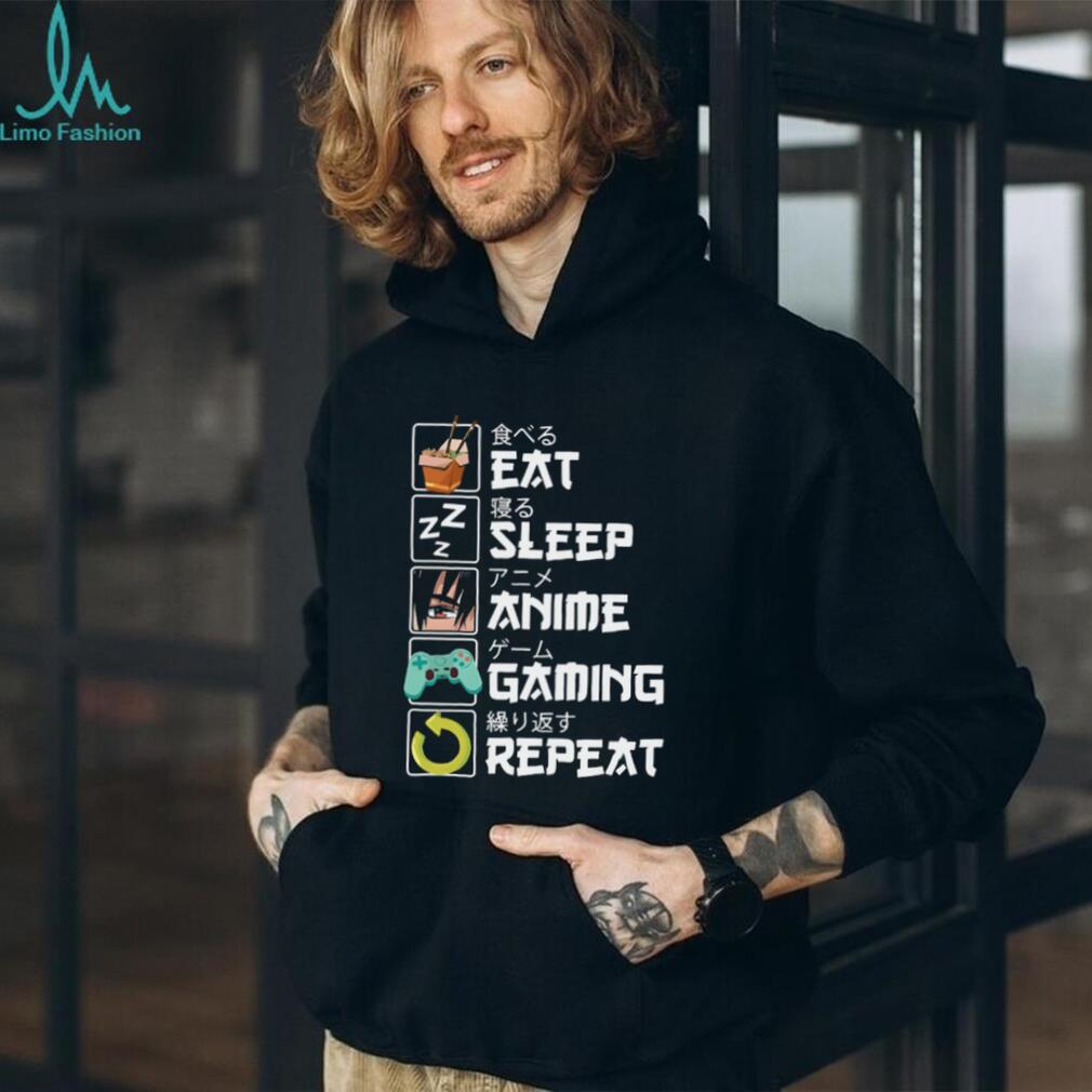Eat Sleep Anime Gaming Repeat Japanese Text Otaku T Shirt