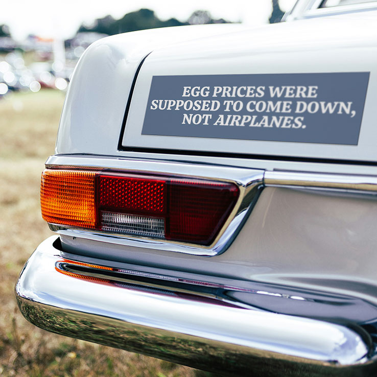 Egg Prices Were Supposed To Come Down Not Airplanes Car Magnet