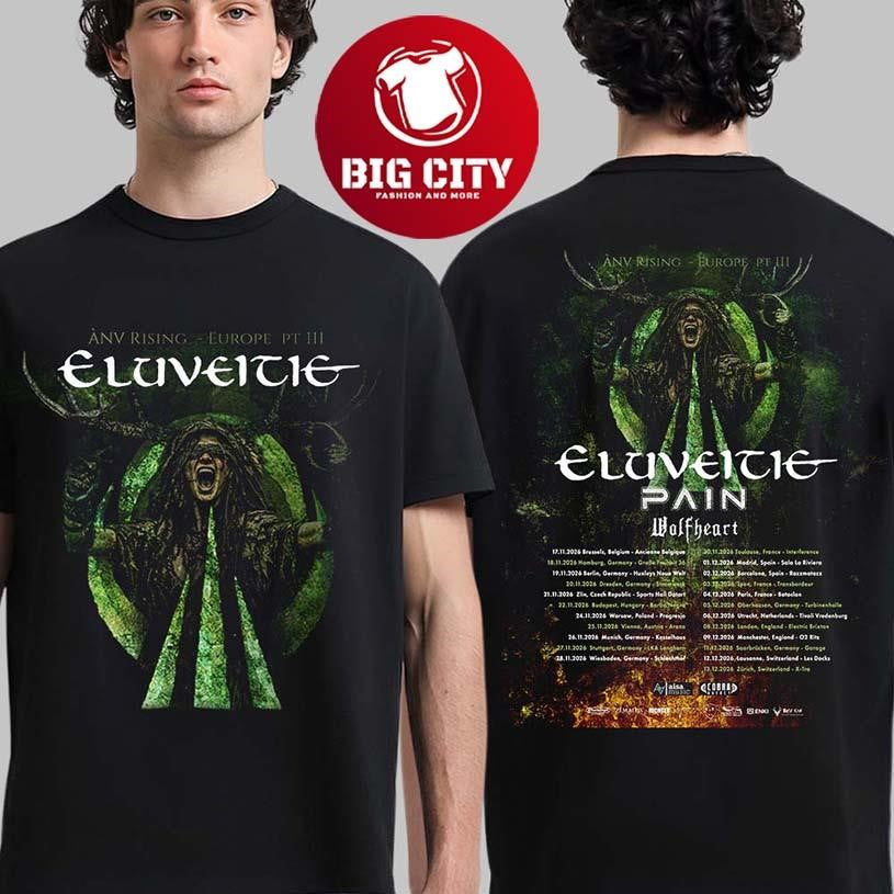 Eluveitie Anv Rising Europe Tour Pt 3 2026 Schedule Dates Two Sided Shirt