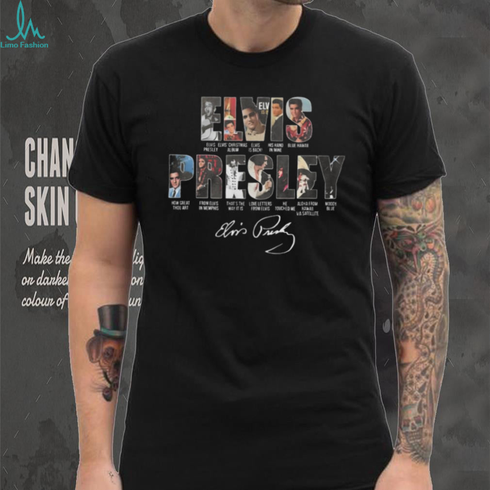 Elvis Presley Signature Album History Photo Collage T Shirt
