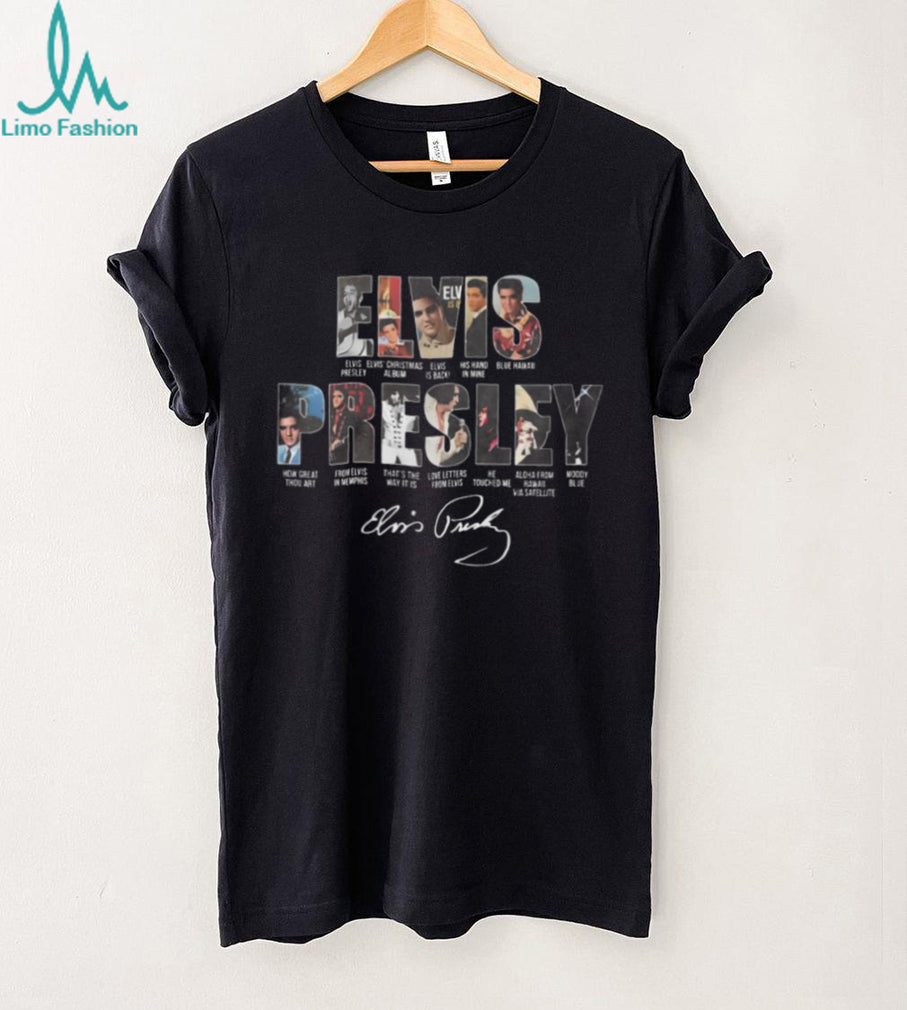 Elvis Presley Signature Album History Photo Collage T Shirt