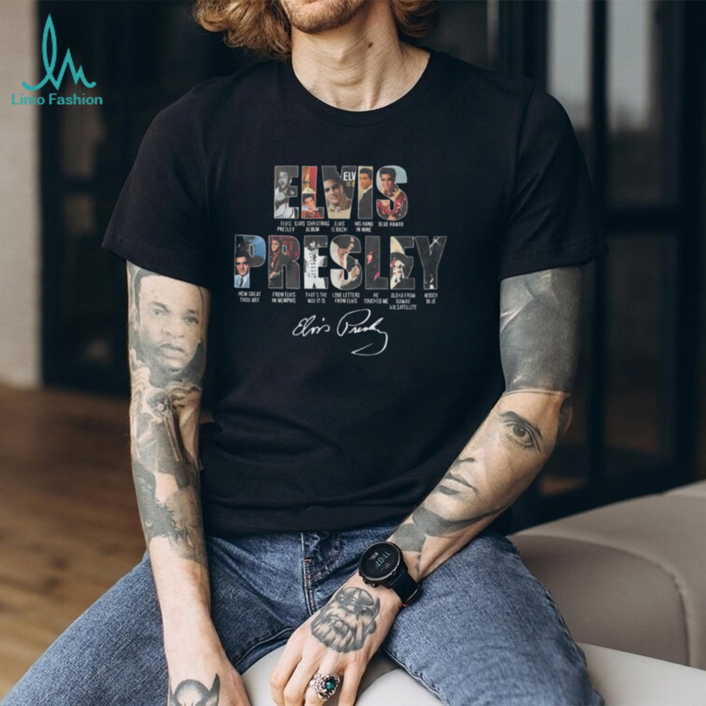 Elvis Presley Signature Album History Photo Collage T Shirt