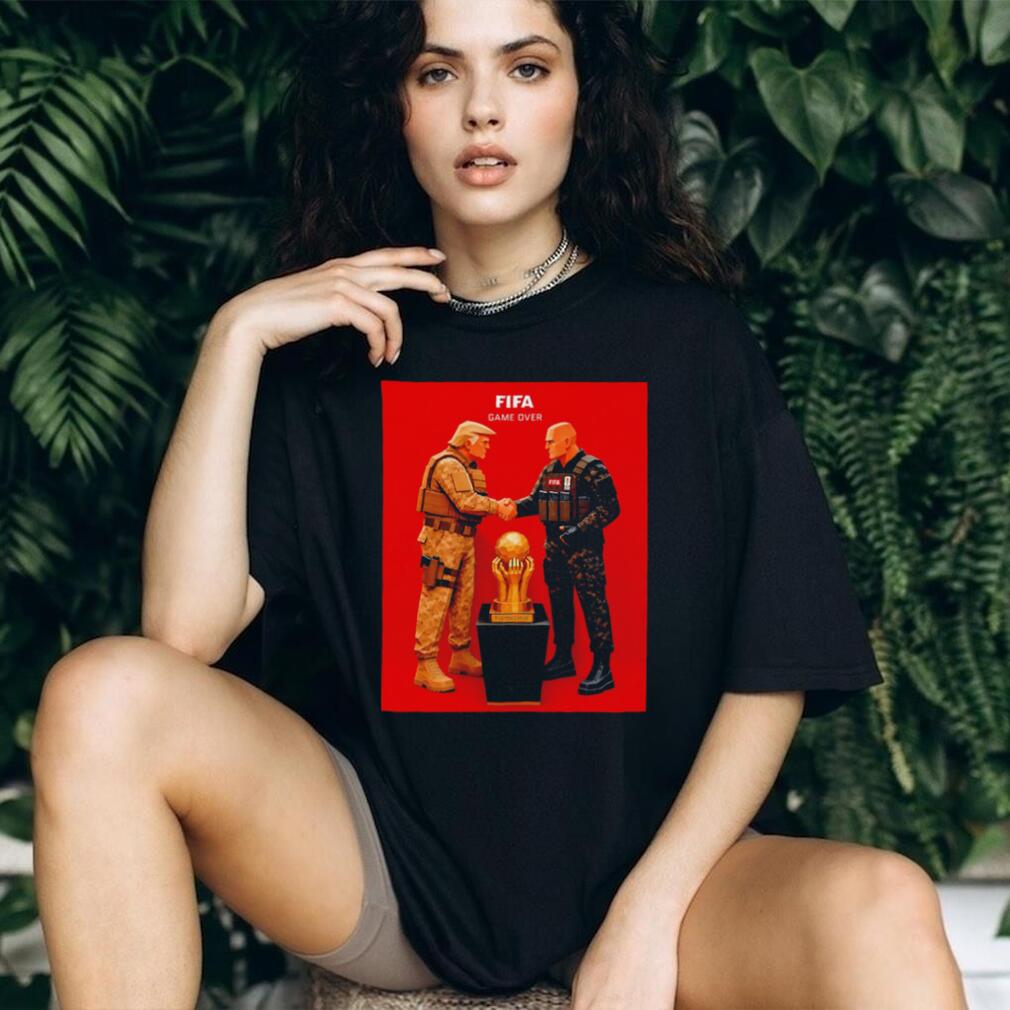 FIFA game over Donald Trump shaking hands with Gianni Infantino satirical 3D shirt