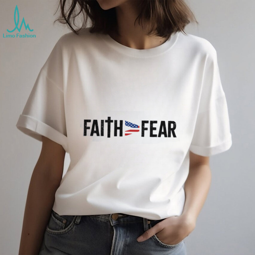 Faith Over Fear Christian Cross & American Flag Ribbon T Shirt