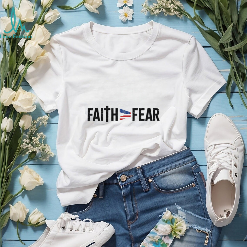 Faith Over Fear Christian Cross & American Flag Ribbon T Shirt