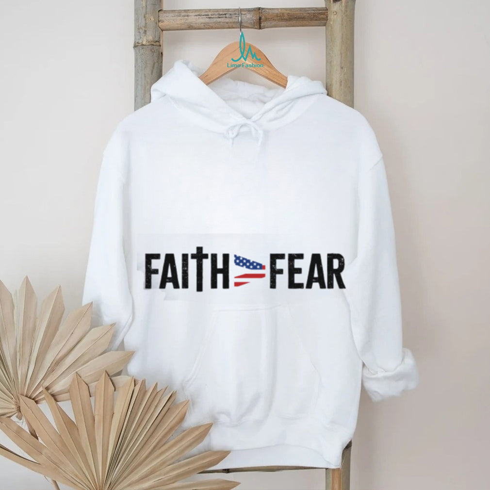 Faith Over Fear Christian Cross & American Flag Ribbon T Shirt