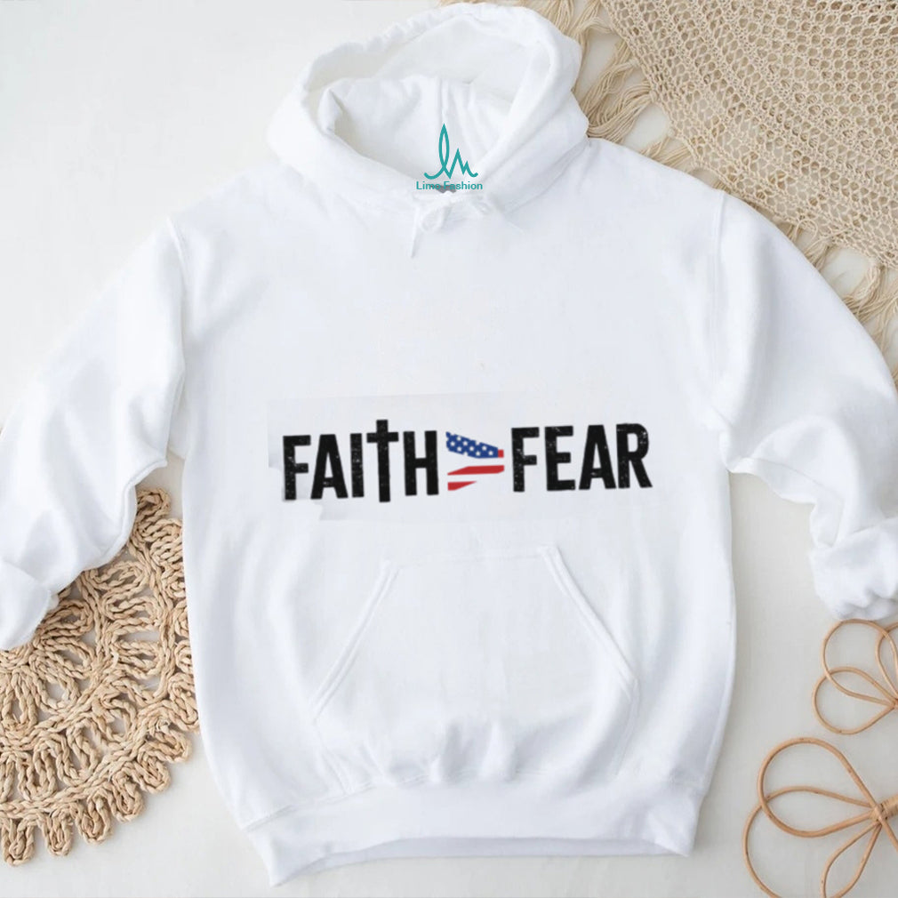 Faith Over Fear Christian Cross & American Flag Ribbon T Shirt