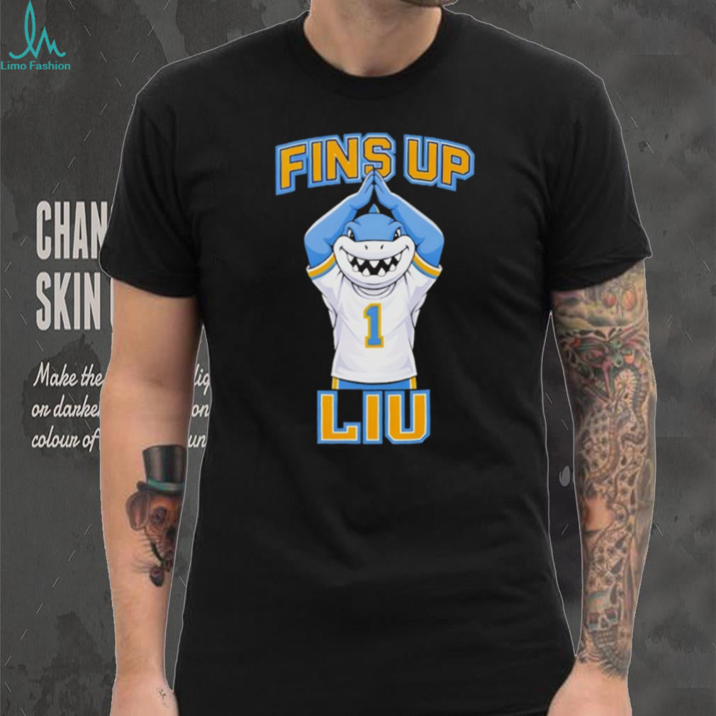 Fins Up LIU Sharks Mascot University Spirit T Shirt