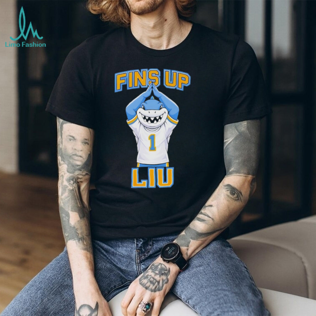 Fins Up LIU Sharks Mascot University Spirit T Shirt