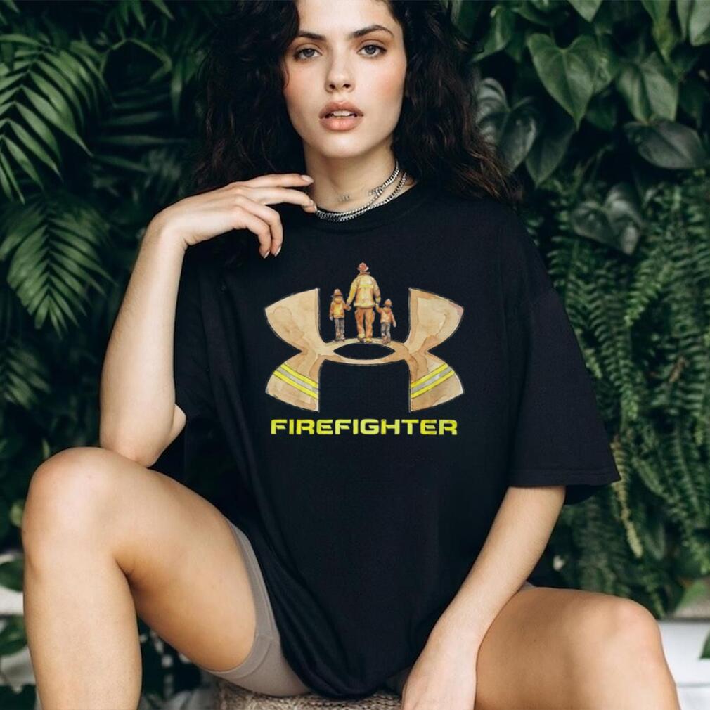Firefighter Dad and Children Watercolor Shield Hero T Shirt