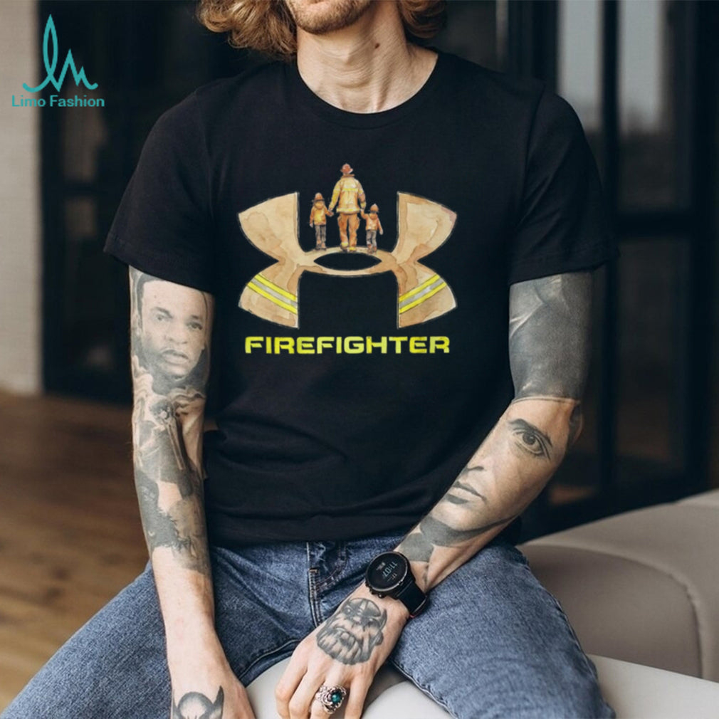 Firefighter Dad and Children Watercolor Shield Hero T Shirt