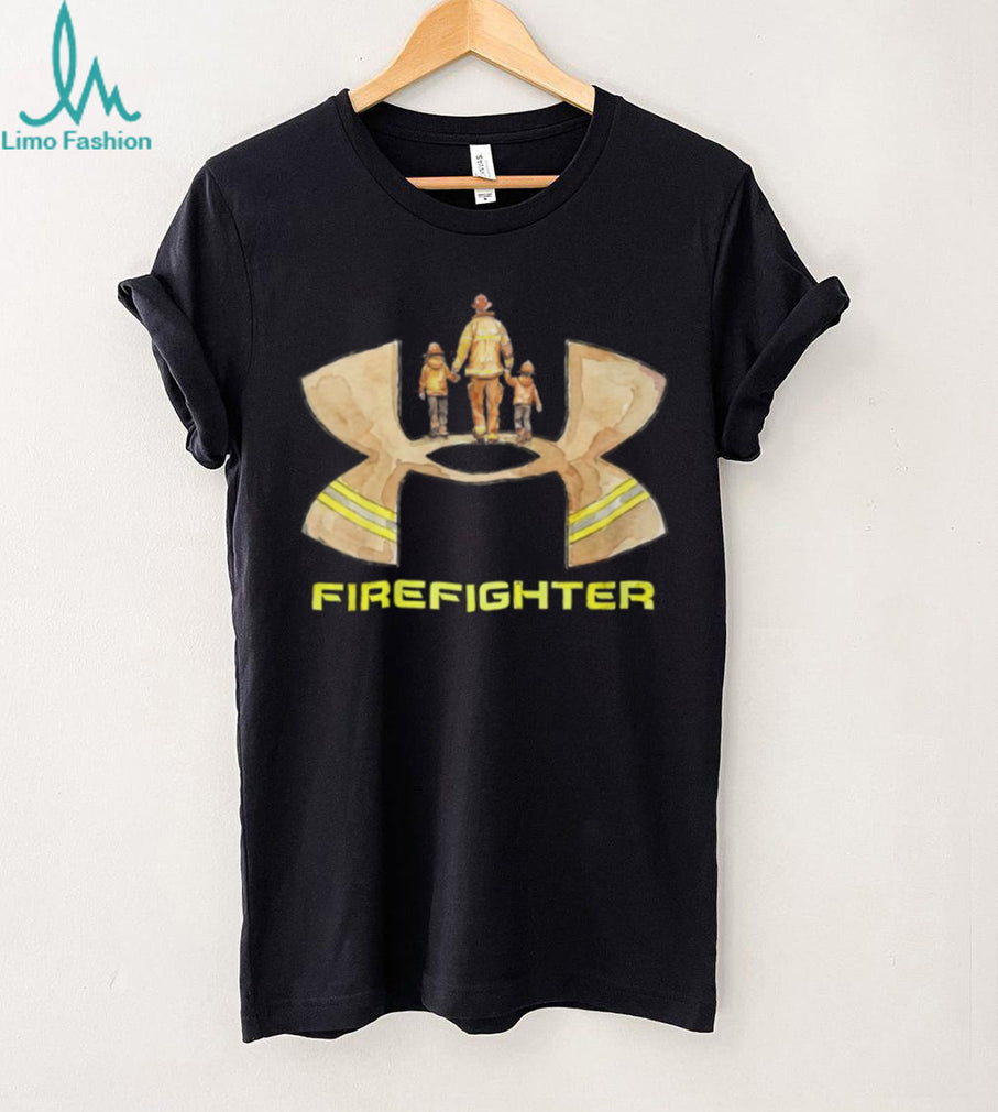 Firefighter Dad and Children Watercolor Shield Hero T Shirt