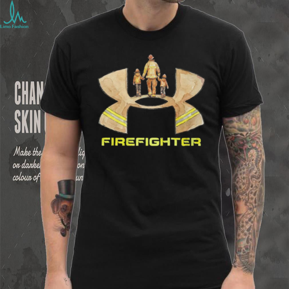 Firefighter Dad and Children Watercolor Shield Hero T Shirt