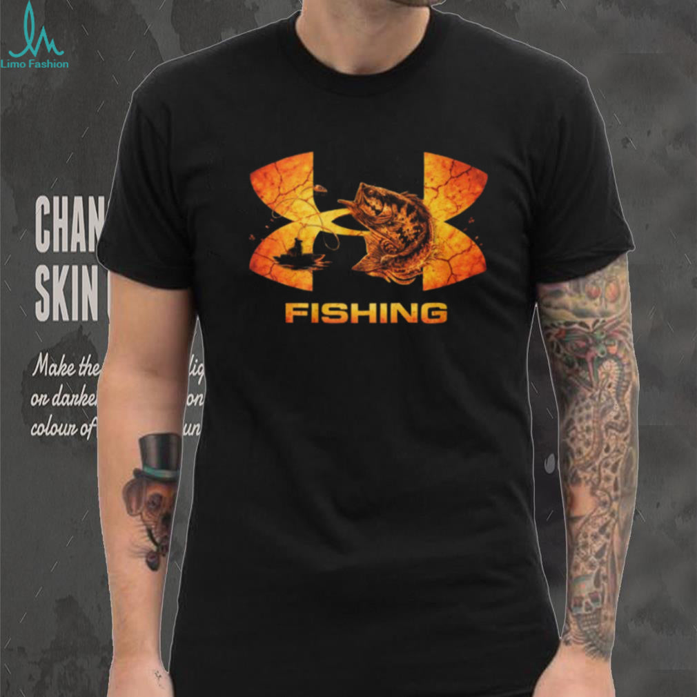 Fishing Boat and Big Bass Sunset Texture Athletic T Shirt