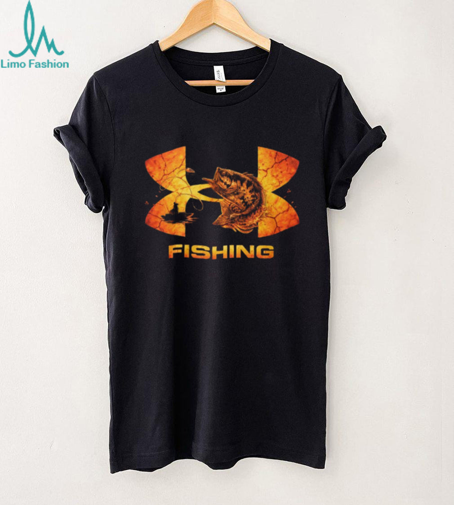 Fishing Boat and Big Bass Sunset Texture Athletic T Shirt