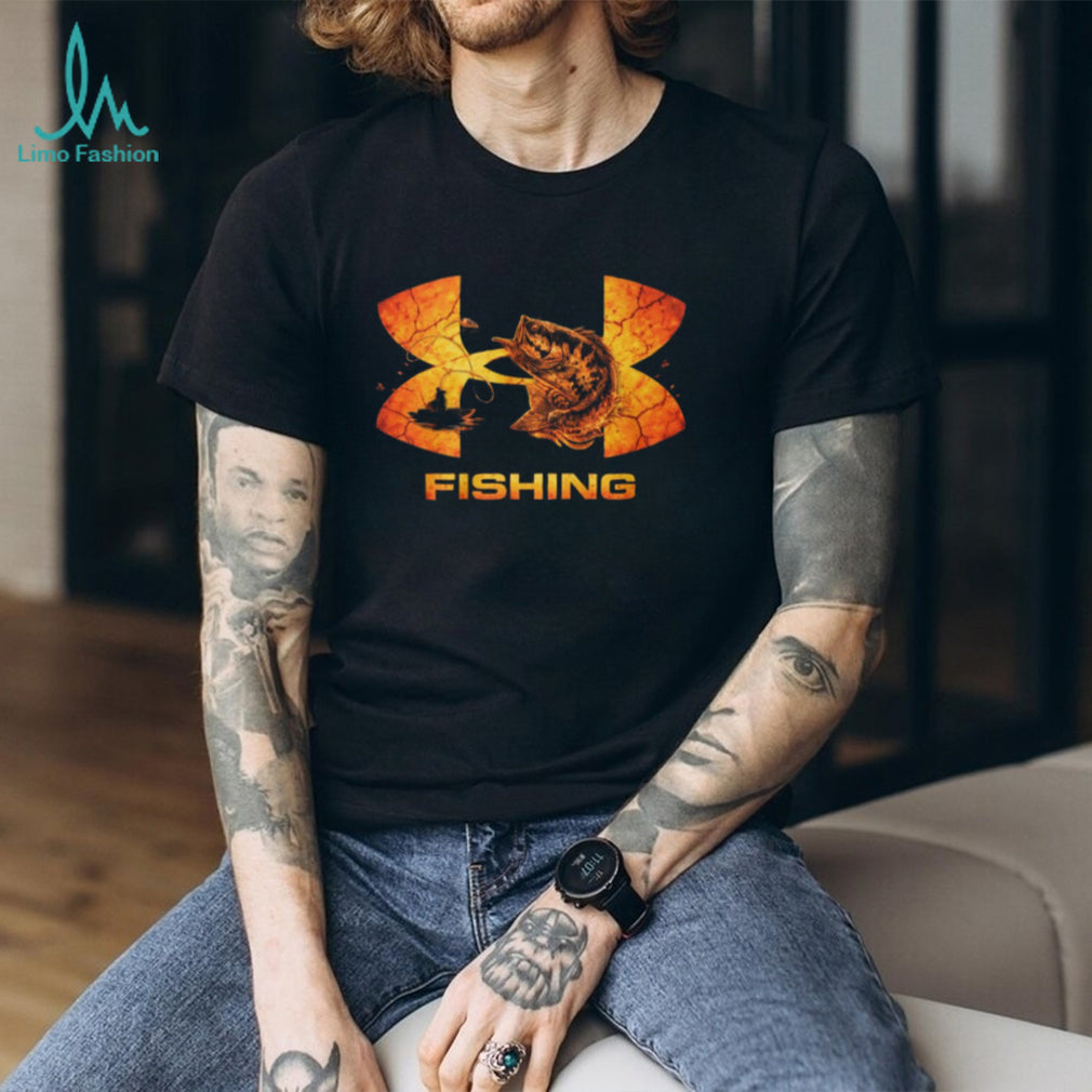 Fishing Boat and Big Bass Sunset Texture Athletic T Shirt