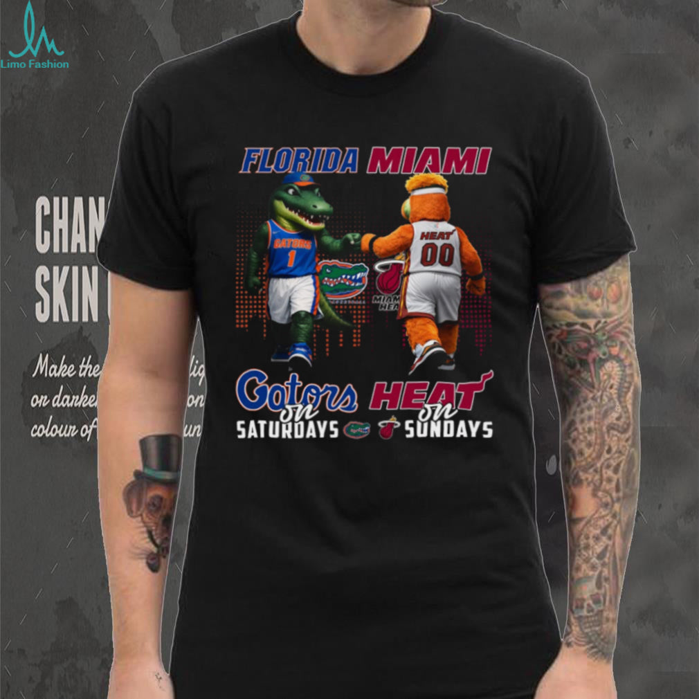 Florida Gators and Miami Heat Mascot “Gators on Saturdays Heat on Sundays” T Shirt