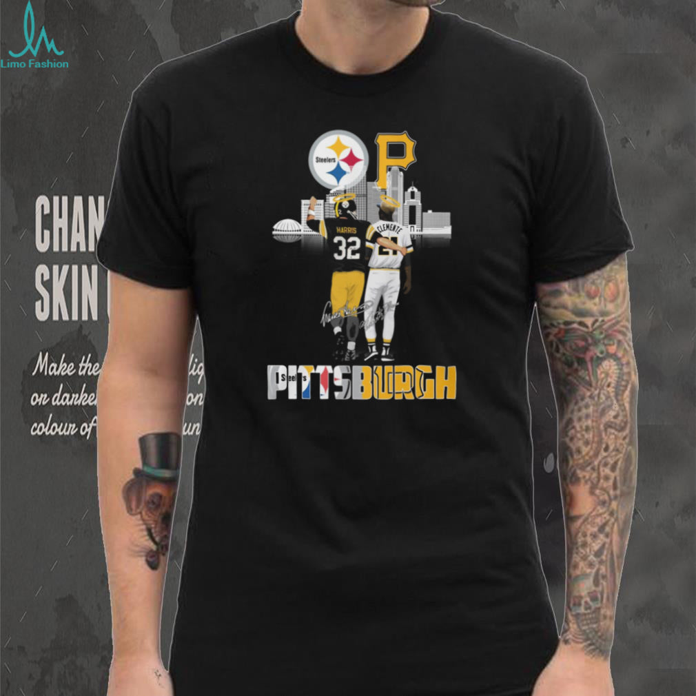 Franco Harris and Roberto Clemente Legends Heaven Skyline T Shirt