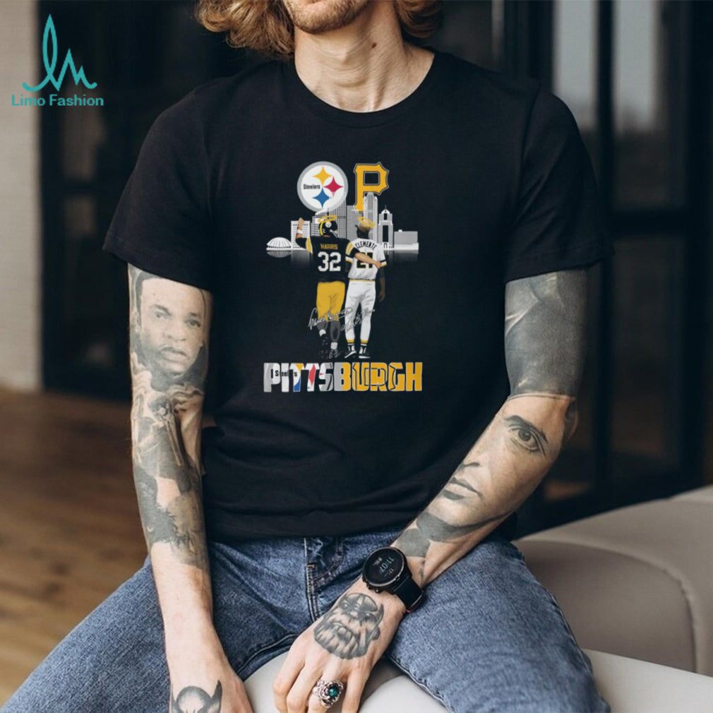Franco Harris and Roberto Clemente Legends Heaven Skyline T Shirt