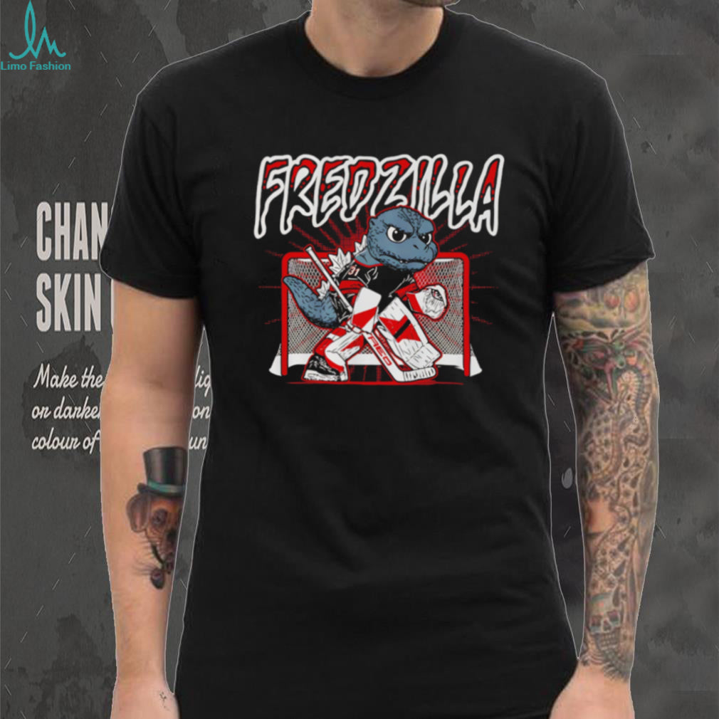 Fredzilla Hockey Goalie Monster Mascot Funny Sports Graphic T Shirt