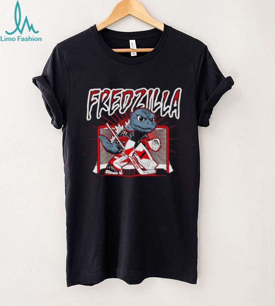 Fredzilla Hockey Goalie Monster Mascot Funny Sports Graphic T Shirt