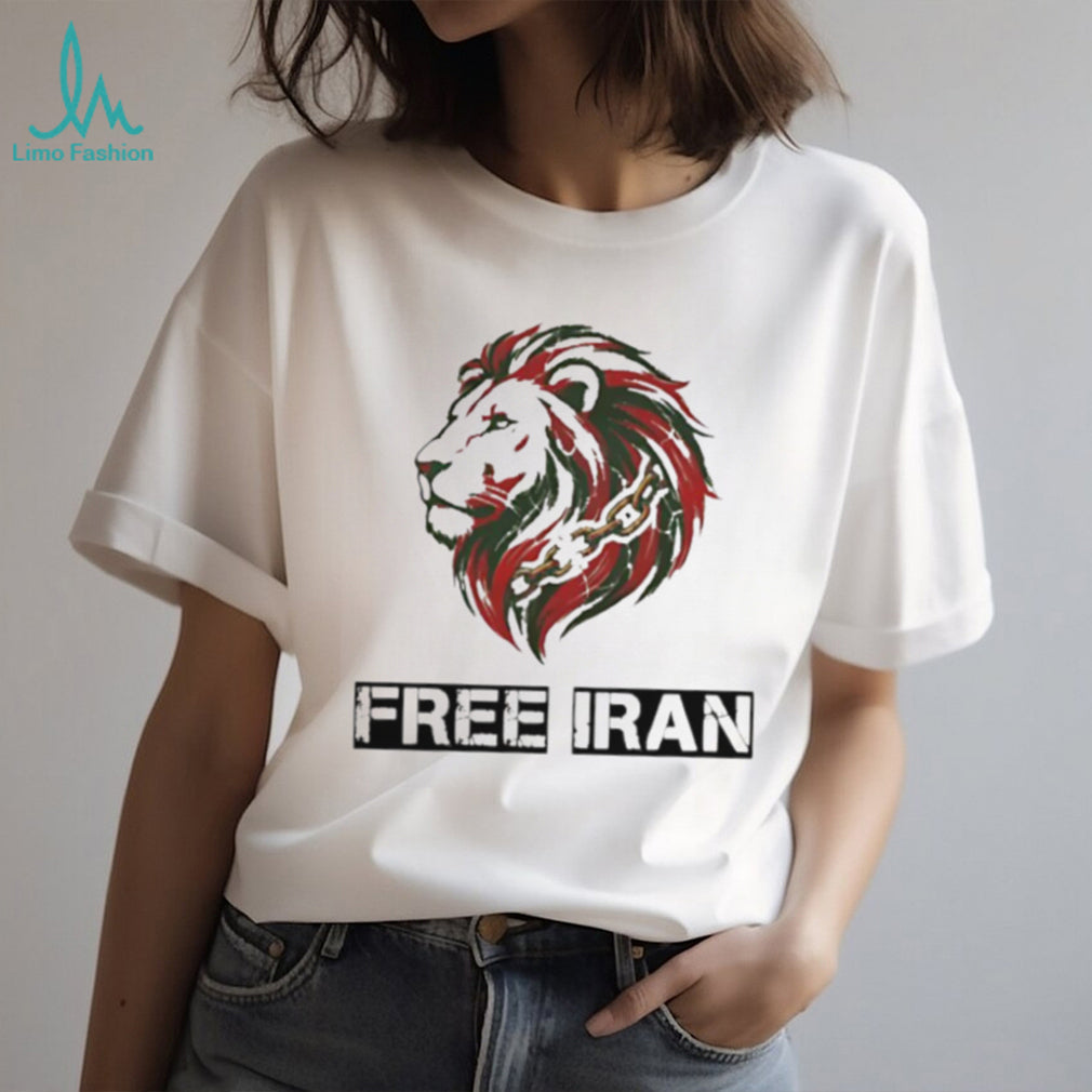 Free Iran Lion and Broken Chains Activism Graphic Cotton T Shirt