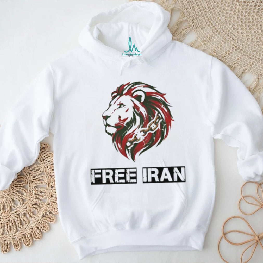 Free Iran Lion and Broken Chains Activism Graphic Cotton T Shirt