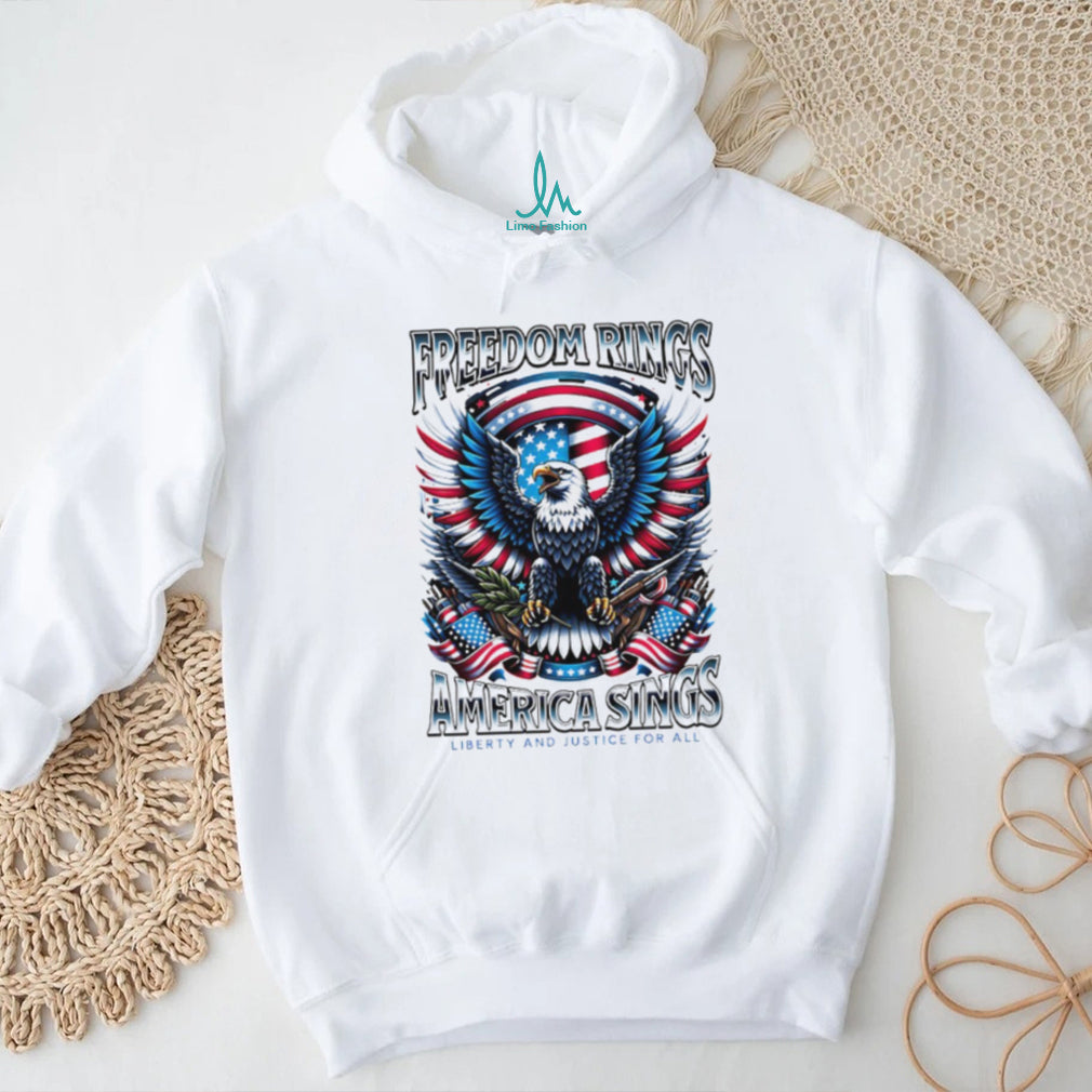 Freedom Rings America Sings Patriotic Eagle Liberty and Justice For All T Shirt