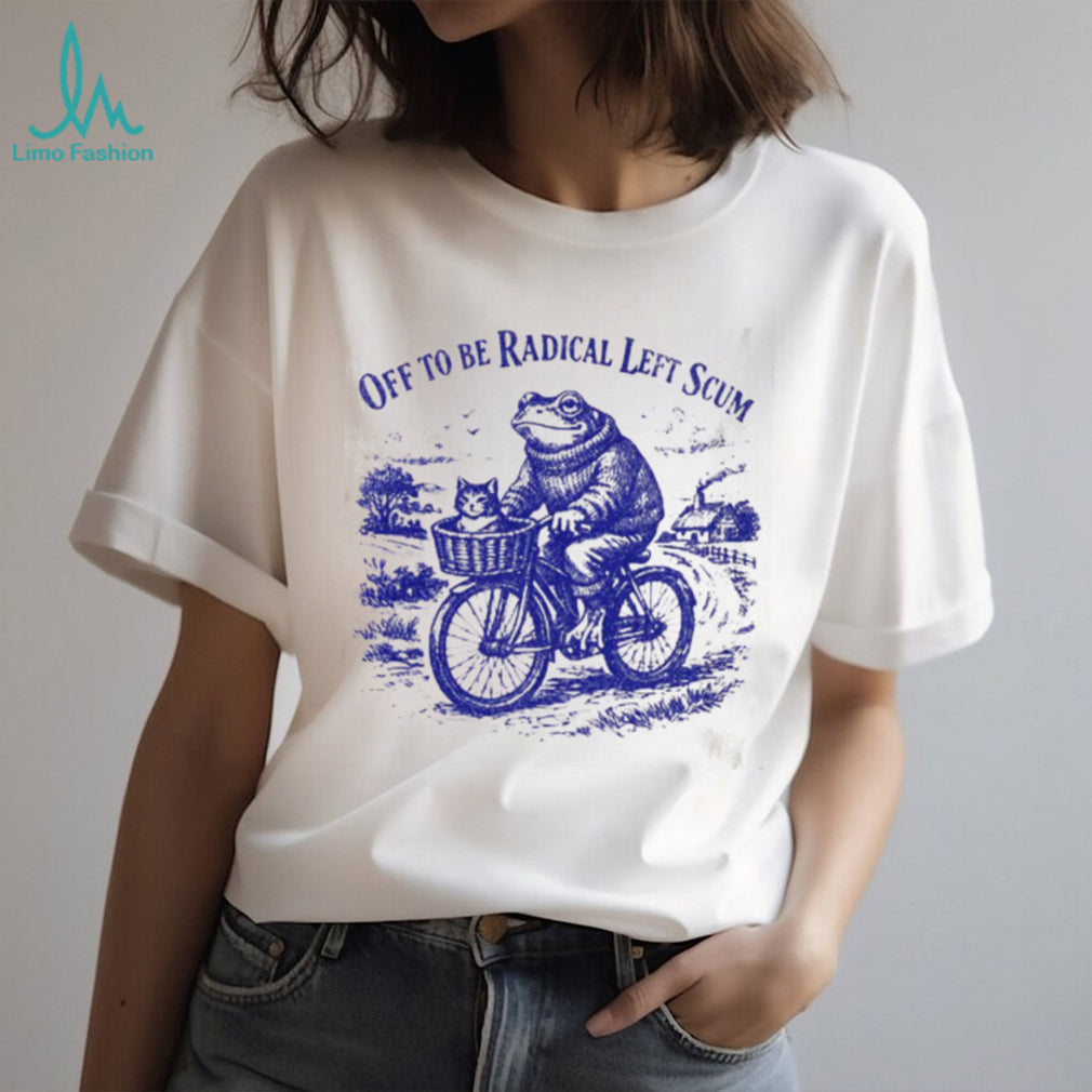 Frog Riding Bicycle with Cat Off To Be Radical Left Scum Vintage Aesthetic T Shirt