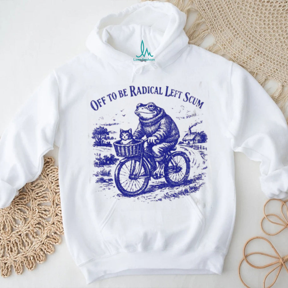 Frog Riding Bicycle with Cat Off To Be Radical Left Scum Vintage Aesthetic T Shirt