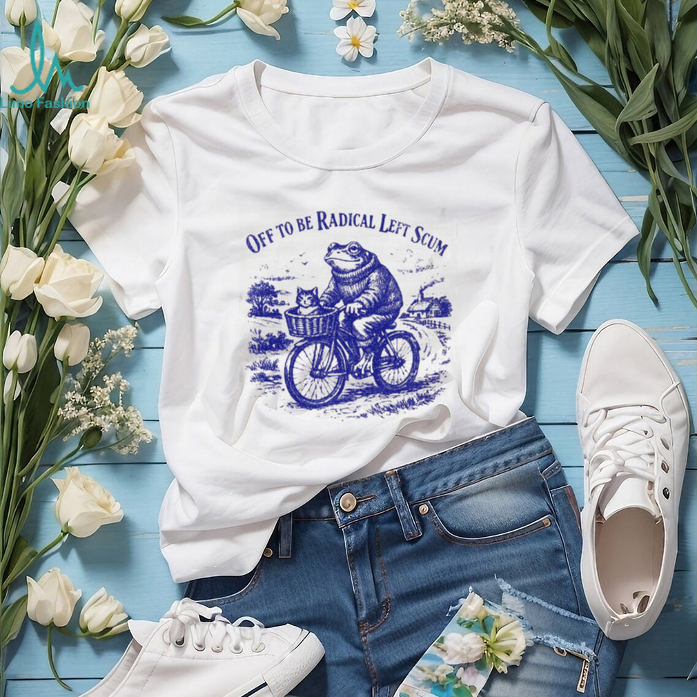 Frog Riding Bicycle with Cat Off To Be Radical Left Scum Vintage Aesthetic T Shirt