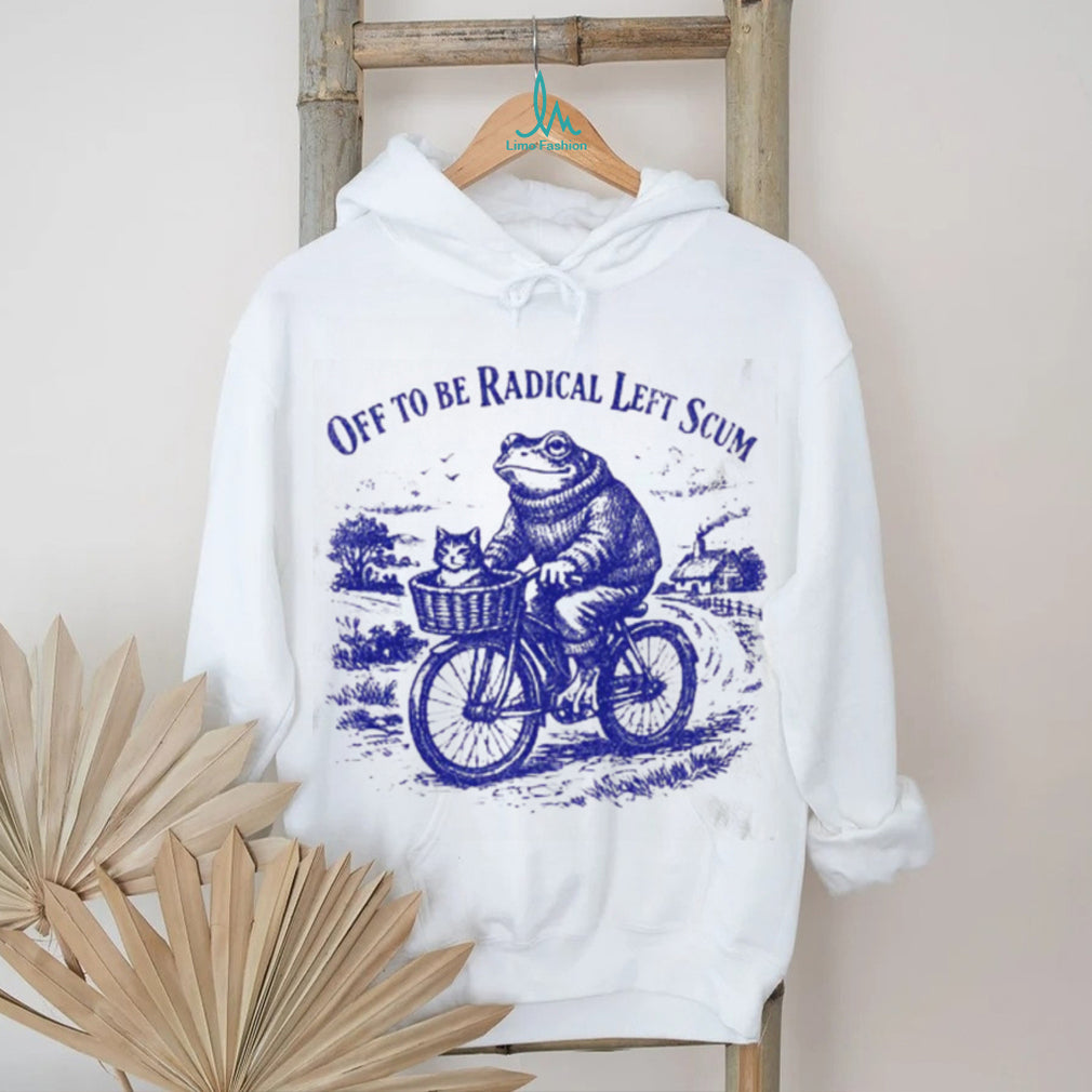 Frog Riding Bicycle with Cat Off To Be Radical Left Scum Vintage Aesthetic T Shirt