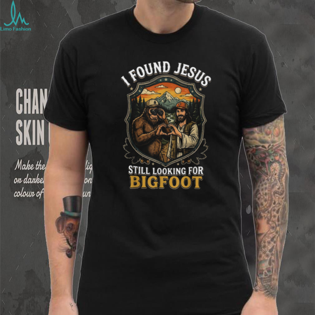 Funny Bigfoot And Jesus Hiking Forest Nature T Shirt