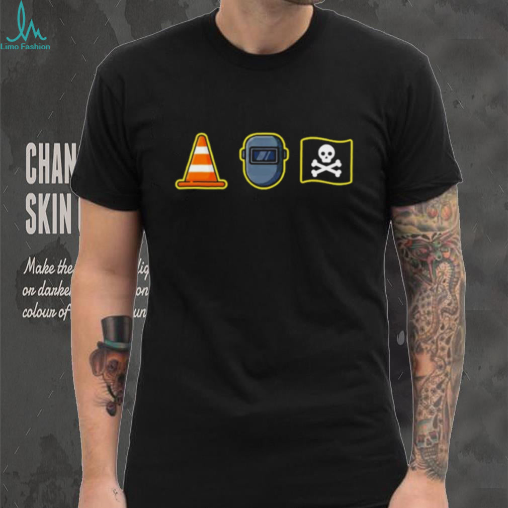 Funny Construction Icons Traffic Cone Welding Mask Pirate T Shirt