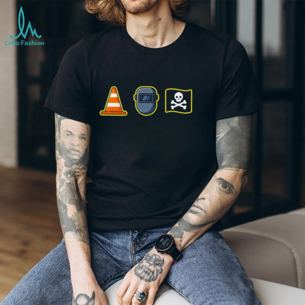 Funny Construction Icons Traffic Cone Welding Mask Pirate T Shirt