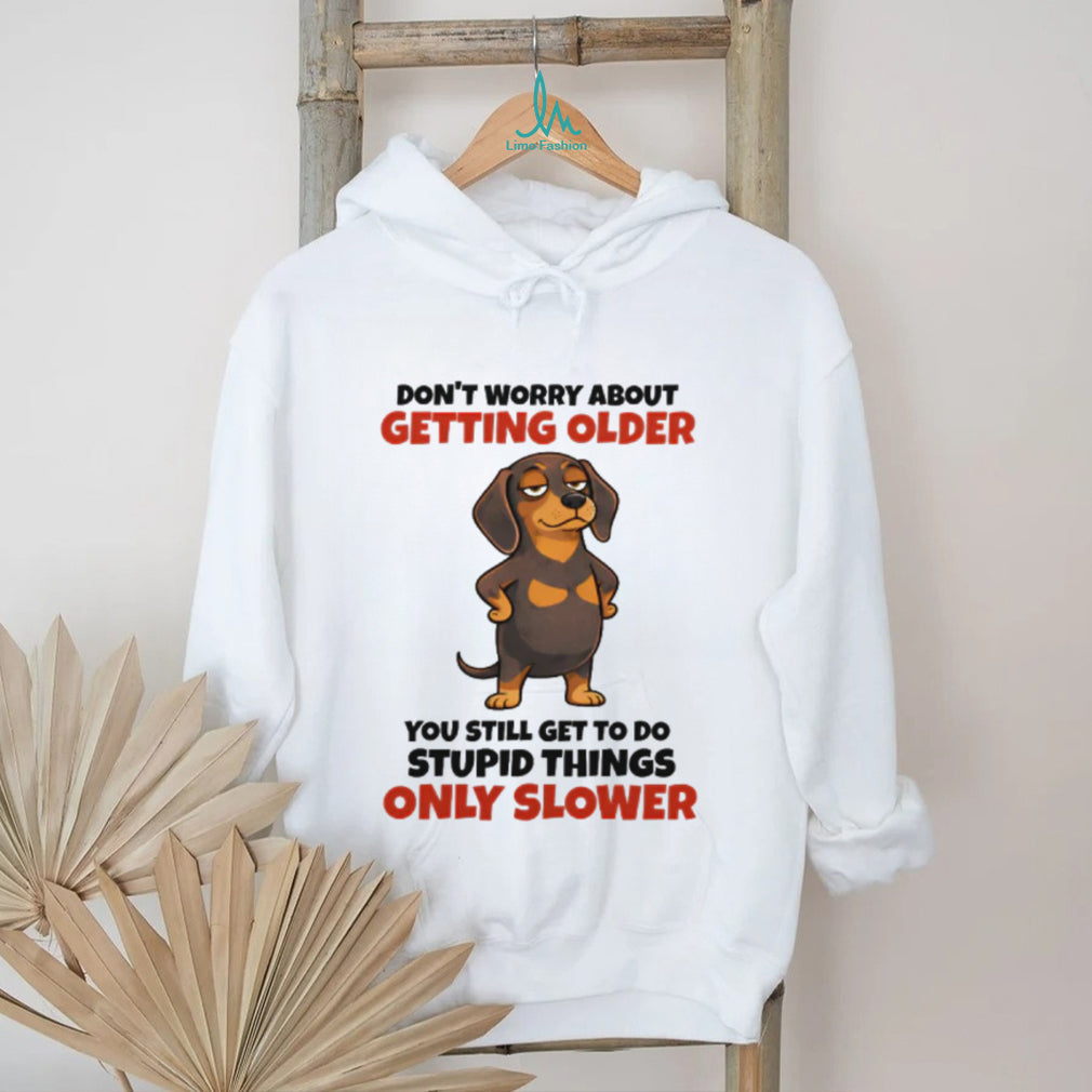 Funny Getting Older Dachshund “Stupid Things Slower” T Shirt