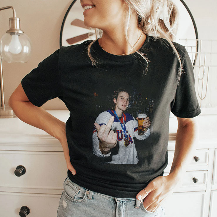 Funny Jack Hughes Middle Finger T Shirt