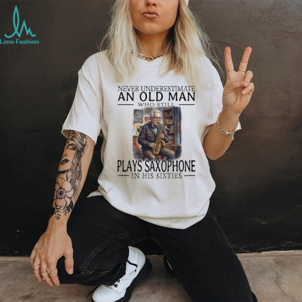 Funny Old Man Saxophone Player In His Sixties Shirt