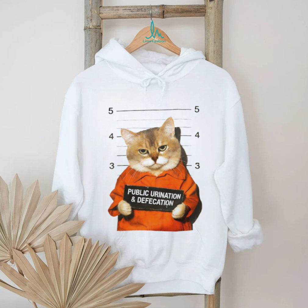 Funny Orange Cat Mugshot T Shirt Public Urination and Defecation Design