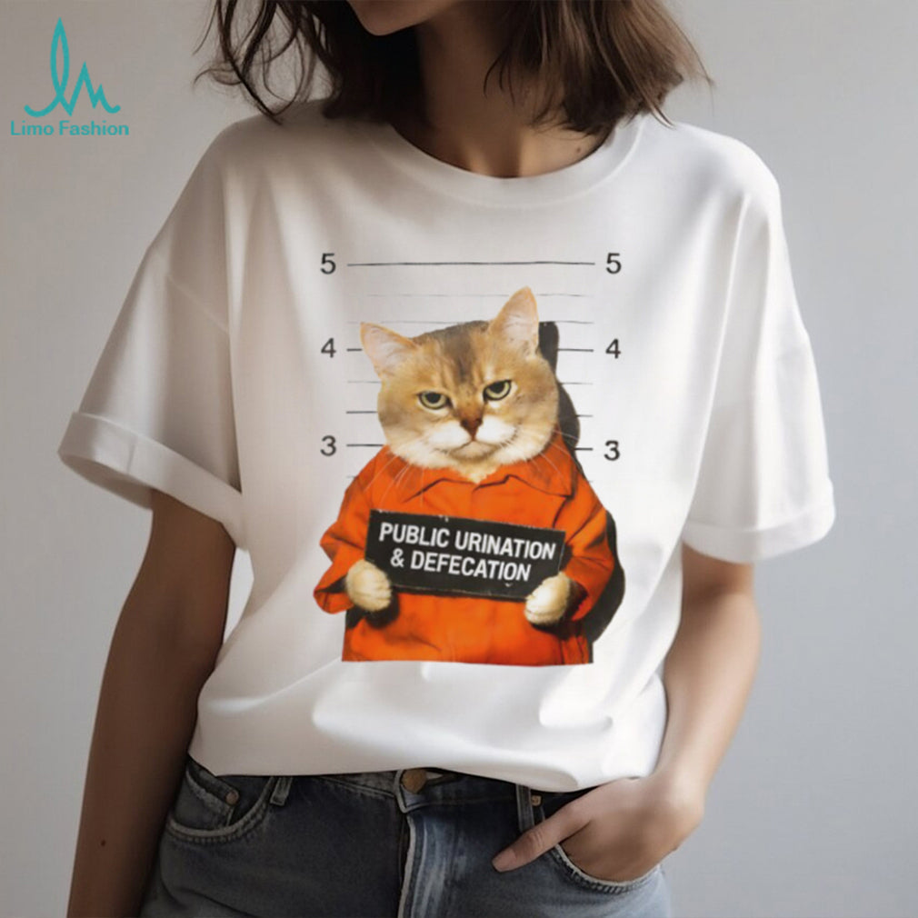Funny Orange Cat Mugshot T Shirt Public Urination and Defecation Design