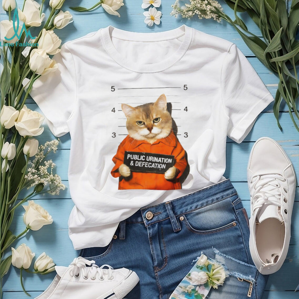 Funny Orange Cat Mugshot T Shirt Public Urination and Defecation Design
