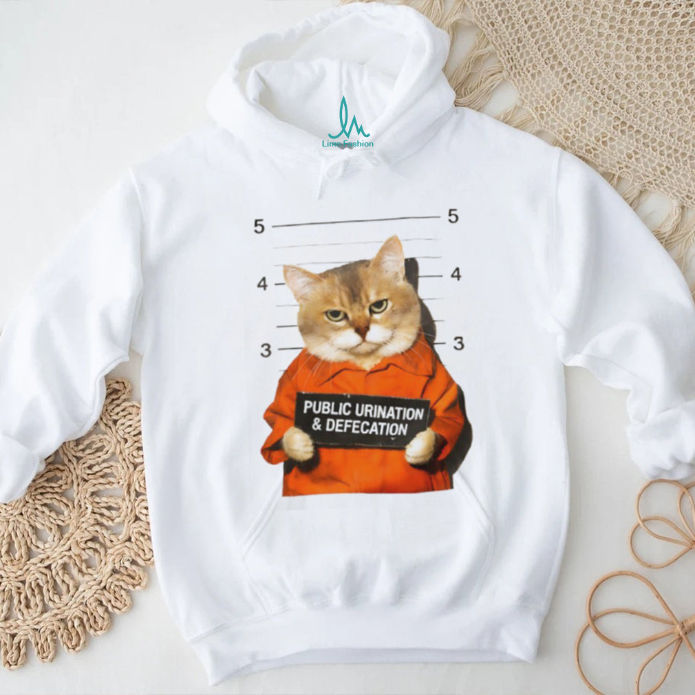 Funny Orange Cat Mugshot T Shirt Public Urination and Defecation Design