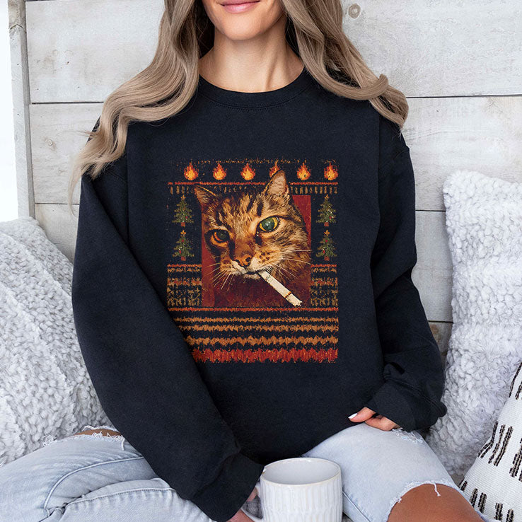 Funny Smoking Cat Meme Christmas T Shirt