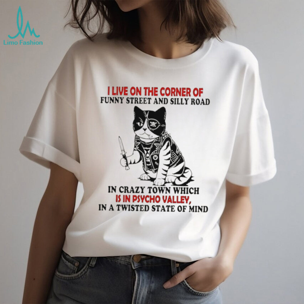 Funny Street Silly Road Pirate Cat Psycho Valley Humor T Shirt