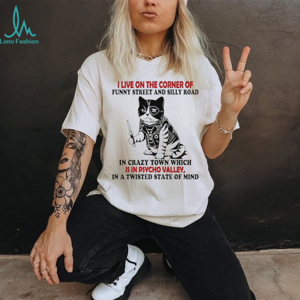 Funny Street Silly Road Pirate Cat Psycho Valley Humor T Shirt
