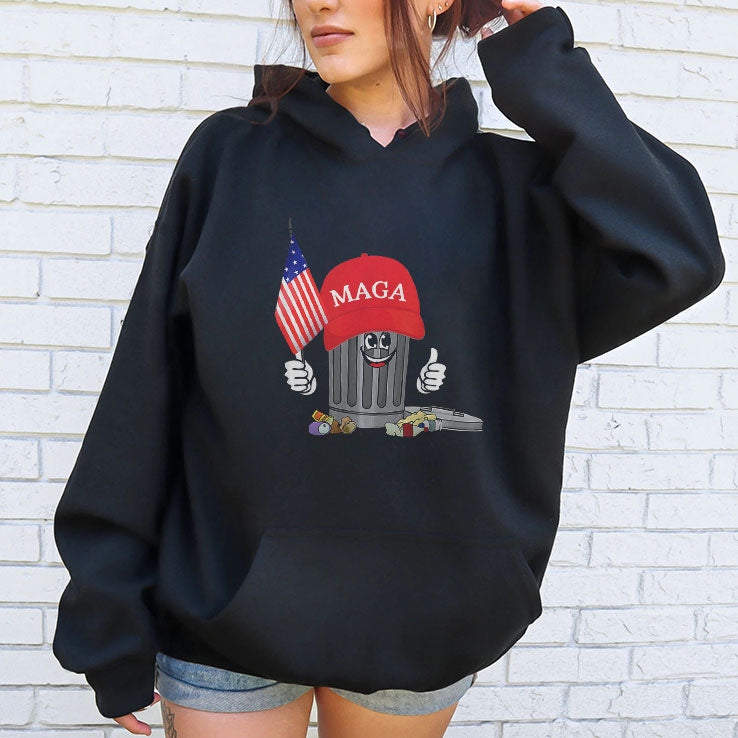Funny Trump MAGA Garbage Can American Flag Shirt