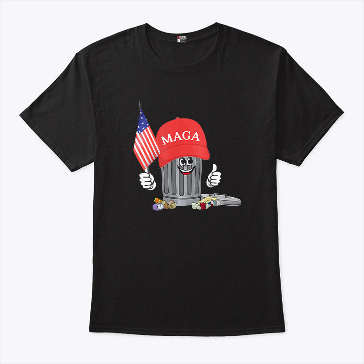 Funny Trump MAGA Garbage Can American Flag Shirt