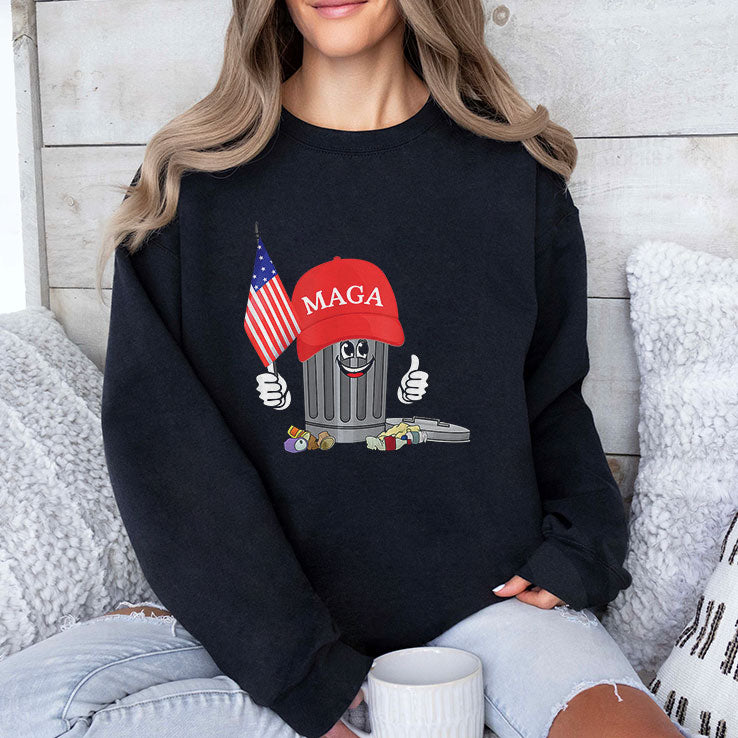 Funny Trump MAGA Garbage Can American Flag Shirt