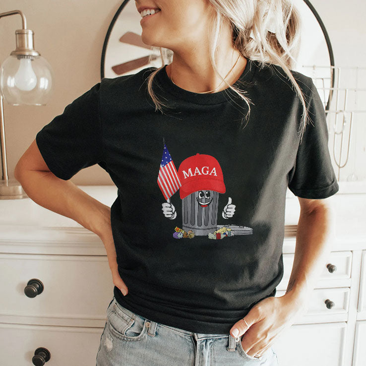 Funny Trump MAGA Garbage Can American Flag Shirt